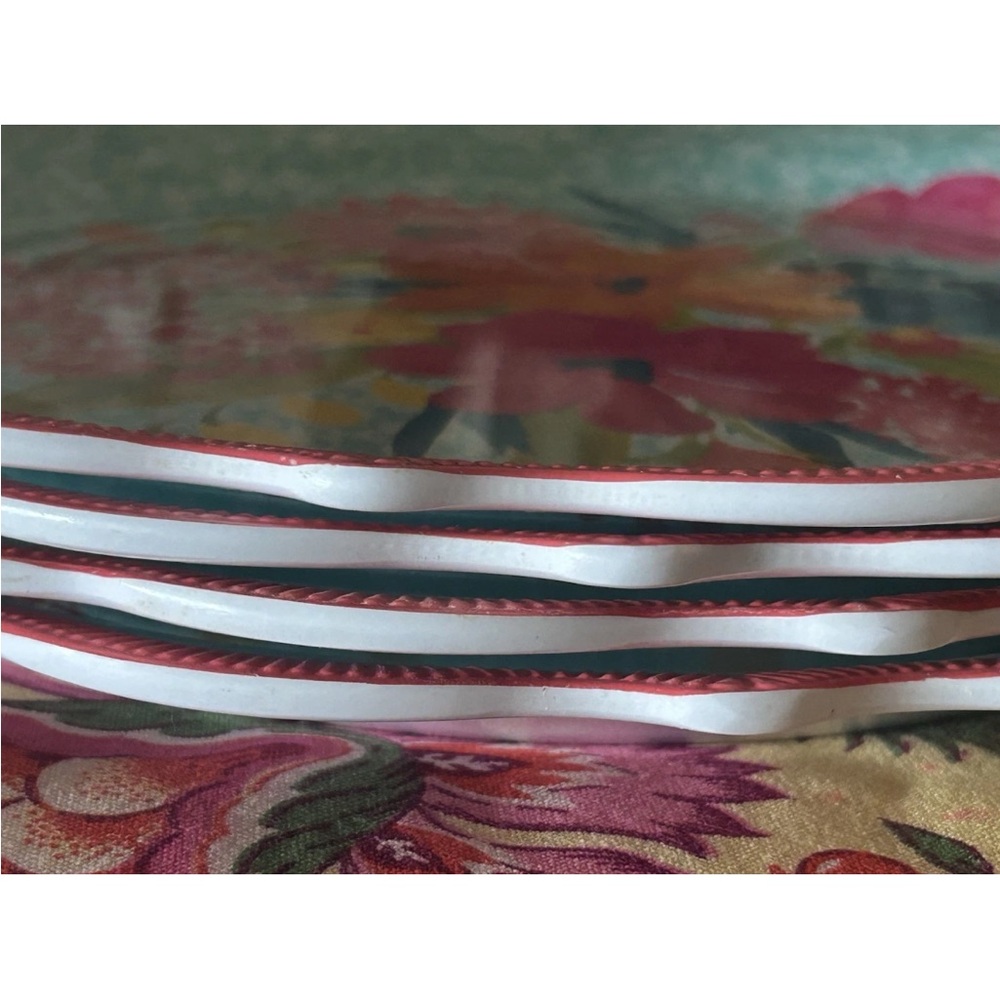 4 Pioneer Woman SPRING Dinner Plates Melamine Sunny Days Hot Pink RARE Excellent - Picture 4 of 5